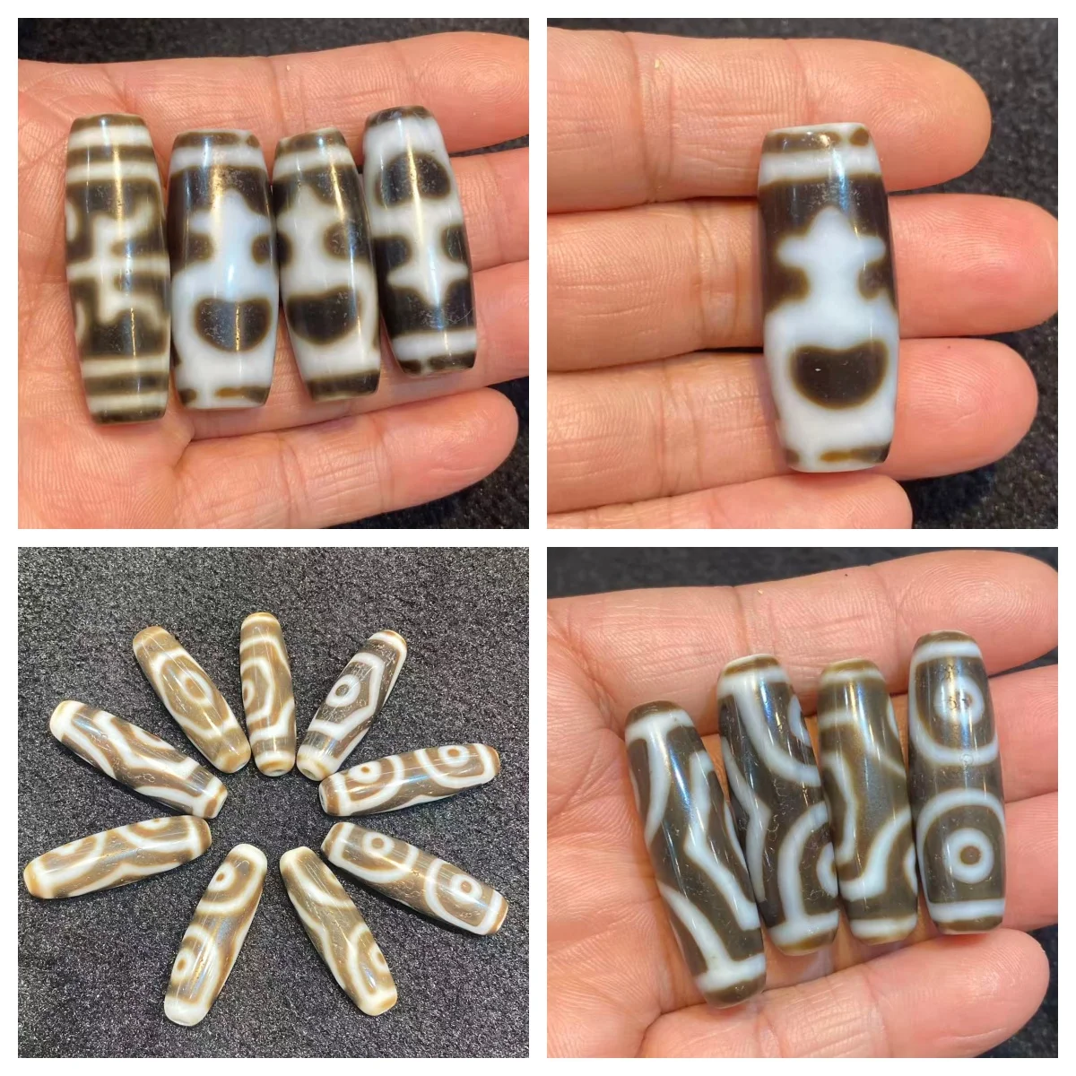 

1pcs/lot White glutinous base with gray skin flat Dzi bead Taiwan craftsmanship gray skin handmade bead 38mm long loose bead