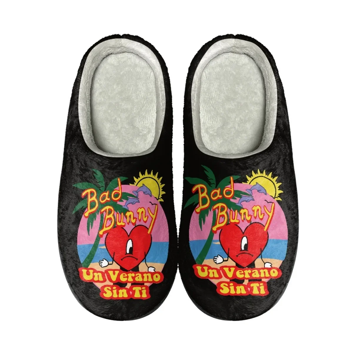 Bad Bunny UN VERANO SIN Print Design Home Cotton Custom Slippers Mens Womens Sandals Plush Casual Keep Warm Shoes Thermal Slippe