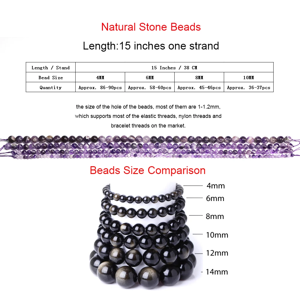 Natural Terahertz Energy Beads Round Loose Spacer Crystal Gems Bead for Jewelry Making DIY Bracelet Necklace Crafts Health Gift