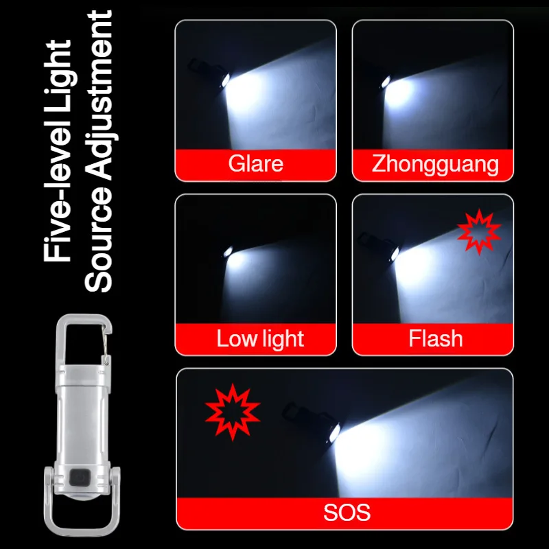 Pocket Keychain Flashlight Strong Floodlight Mini Outdoor Hook LED Rechargeable Waterproof for Camping Hiking Emergency