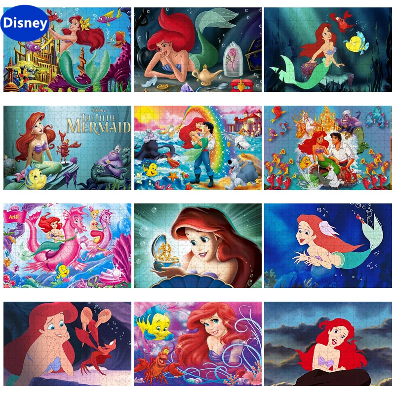 Mermaid Princess Disney 300/500/1000 Pieces Jigsaw Puzzle Cartoon Children's Brain-Burning Game Ornament First Choice Gift