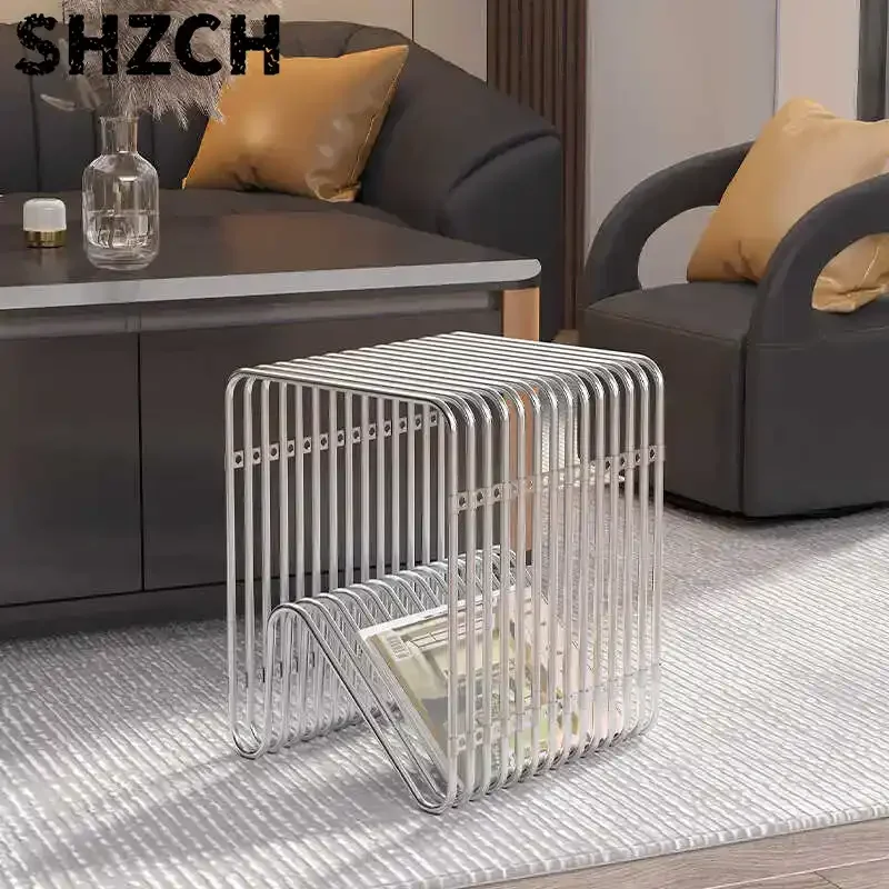 Nordic Simple Magazine Racks Stainless Steel Side Table Luxury Sample Room Display Shelf Home Floor Standing Decorative Cabinet