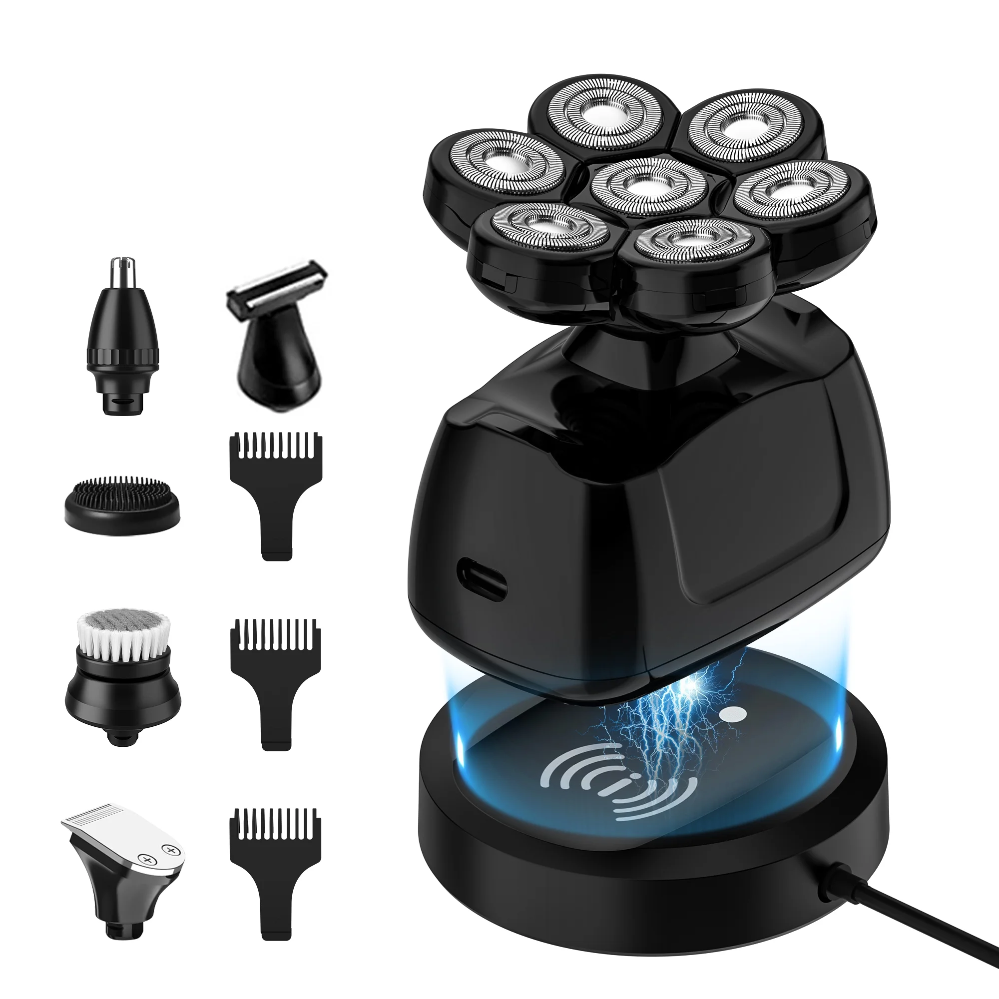 Bald Razor Herren-Elektrorasierer, 7D Elektrorasierer für Männer, Glatzkopf-Haarschneider, Nass- und Trockenbetrieb, IPX7 wasserdicht, Bart- und Nasenhaartrimmer-Pflegeset