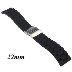 Black Silicone Rubber Watch Strap Band Deployment Buckle Waterproof 20mm 22mm