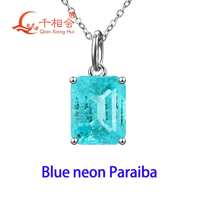 

8*10mm emerald rectangle shape lab grown YAG neon Paraiba blue and green S925 Silver Pendant Jewelry gift necklace datting