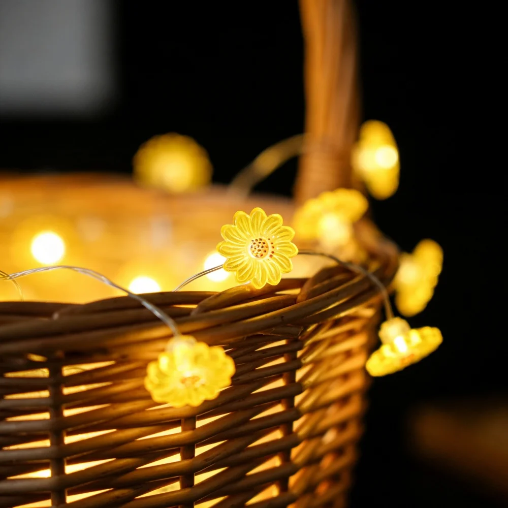 2M20LED Sunflower Butterfly Copper Wire Light String,Battery Powered,LED Fairy Light,Suitable for Wedding,Party, Home Decoration