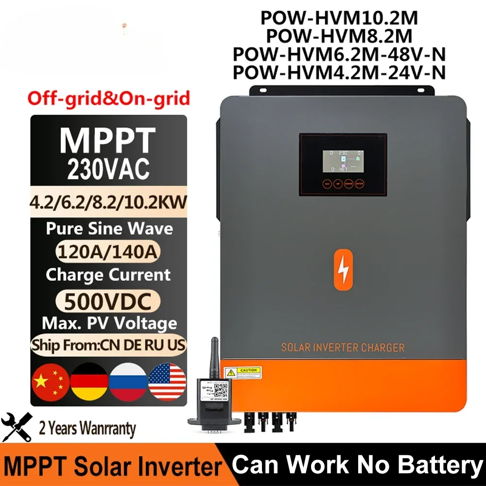 YYHC 10.2/8.2/6.2/4.2KW 48/24V Off Grid/On Grid Hybrid Solar Inverter Dual AC Output 230VAC With 160/140A MPPT Charger Controll