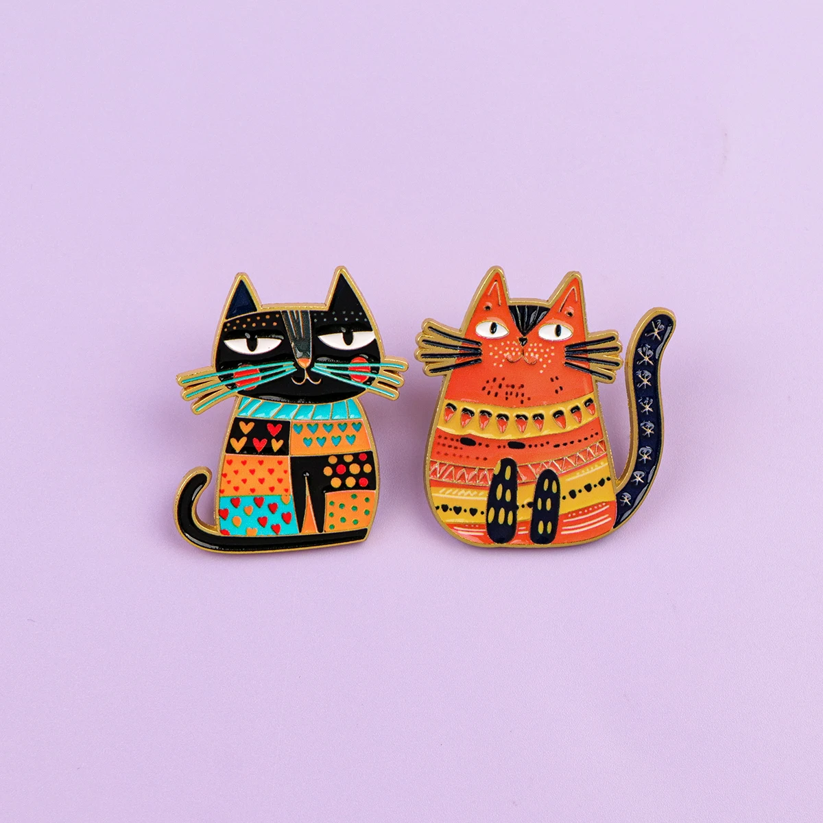 Cute Bohemian Cats Enamel Pin Creative Folk Art Brooches Bag Lapel Pins Badges on Backpack Accessories Decorative Jewelry Gifts