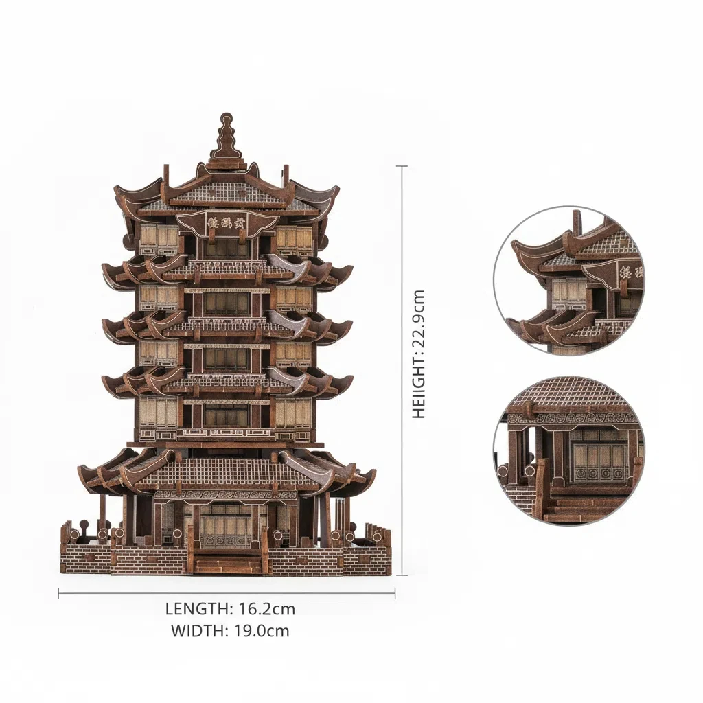 OUZEY 고대 중국 탑 3D 퍼즐 - 목재 건축 모형 조립 키트, 성인 및 청소년용 레이저 컷 DIY 프로젝트 (14세 이상)
