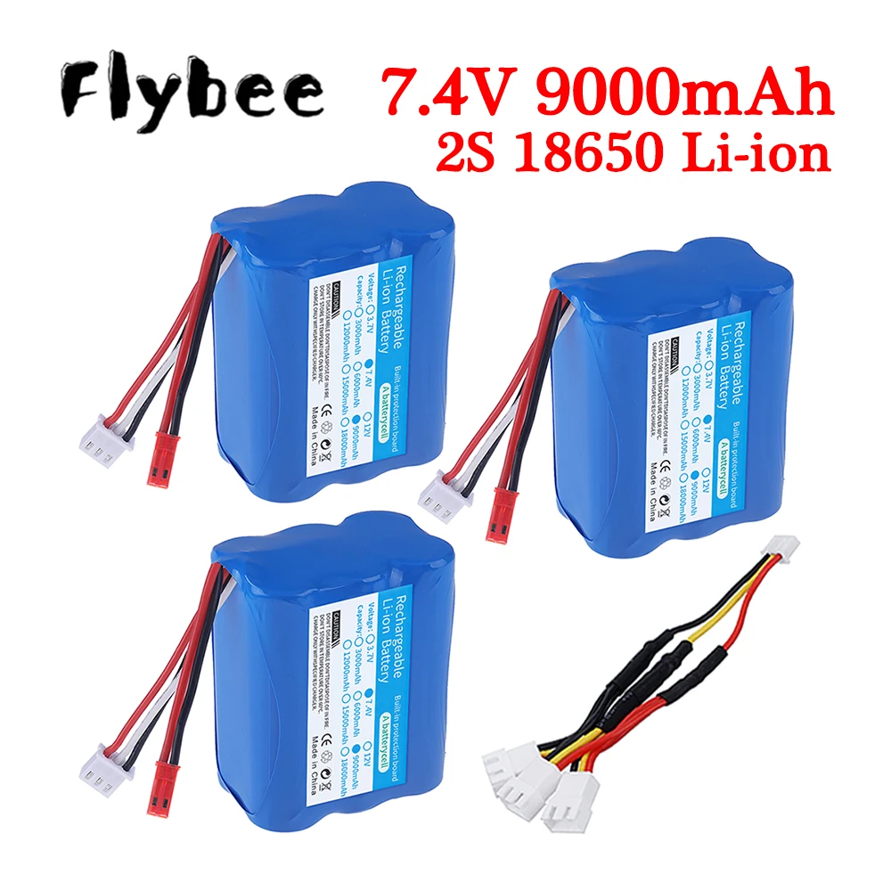 7.4V 18650 Lithium Ion Battery Pack 9000mAh High Capacity For Remote Control RC Car Off-road Vehicle High-Speed Cars Boats Parts