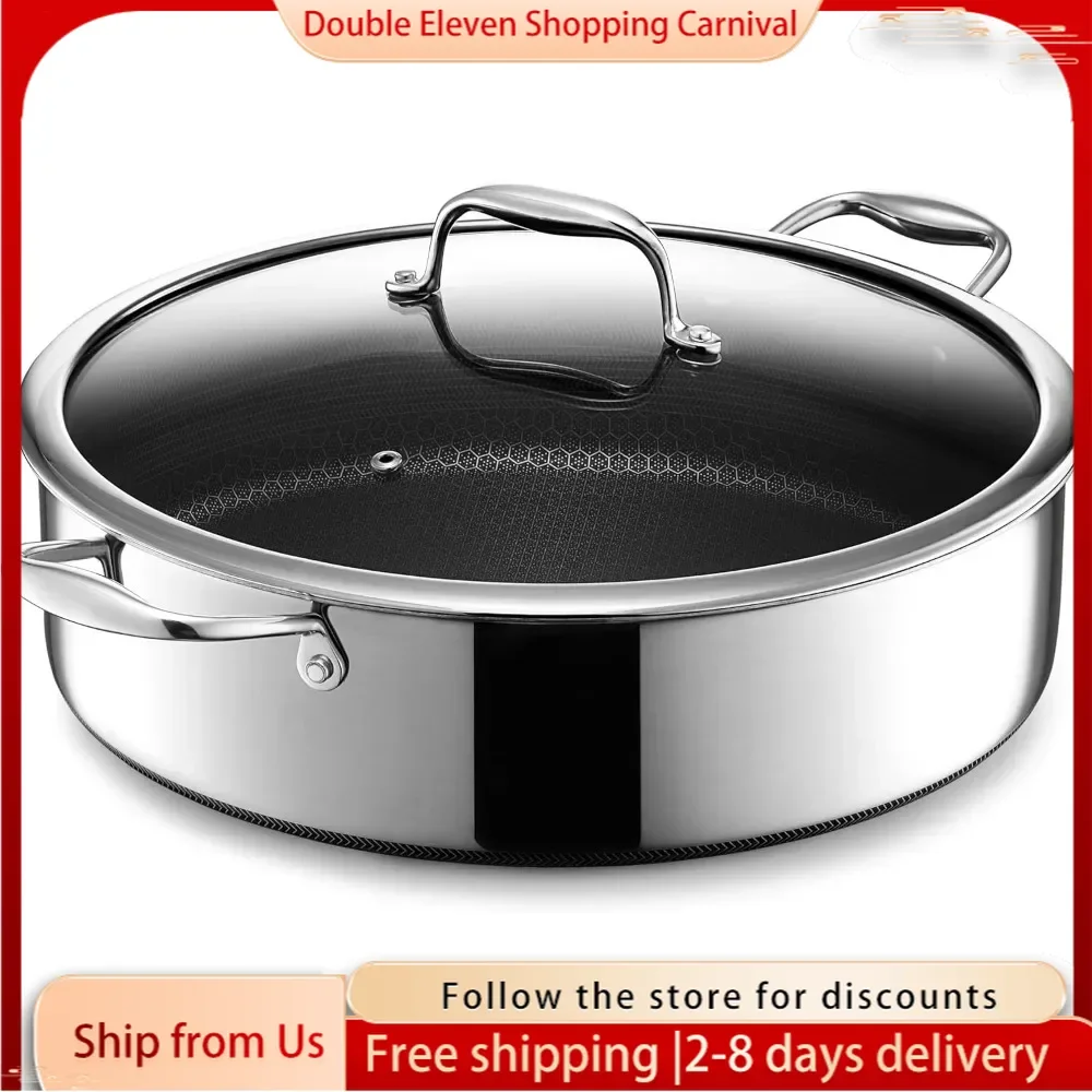 Hybrid Nonstick Sauté Pan and Lid, Chicken Fryer, 7-Quart, Dishwasher and Oven-Safe, Compatible with All Cooktops