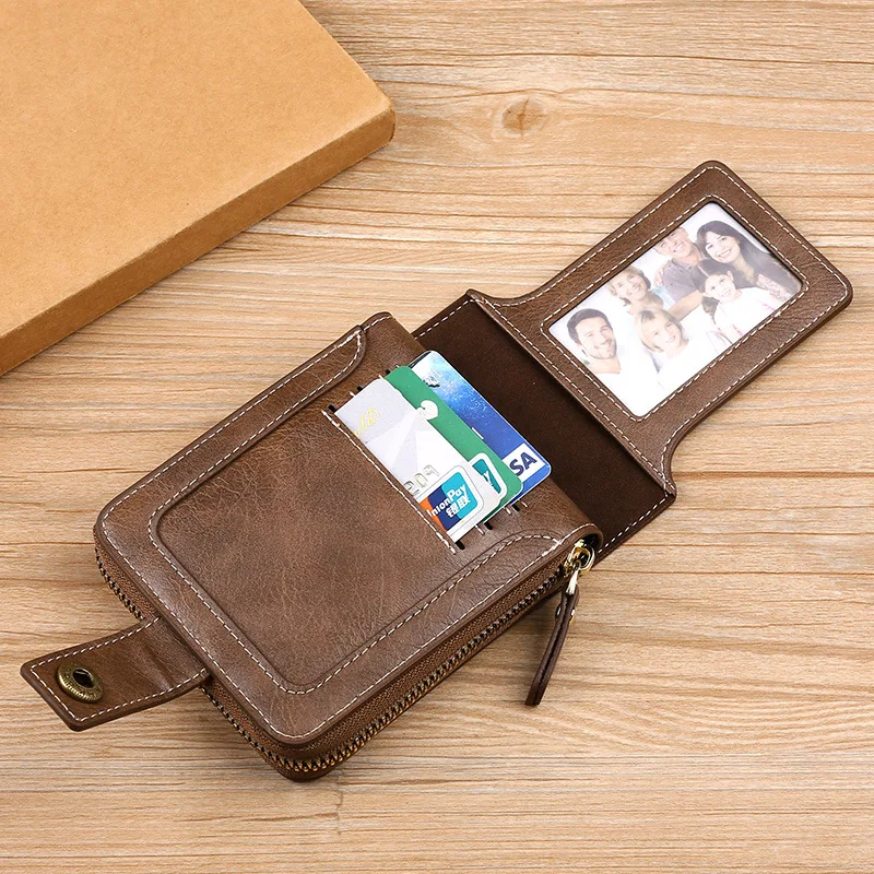 Vintage Small Men\'s Wallet Pu Leather Short Purse Men Hasp Zipper Clutch Solid Porte Feuille Hommes Porte Monnaie Homme