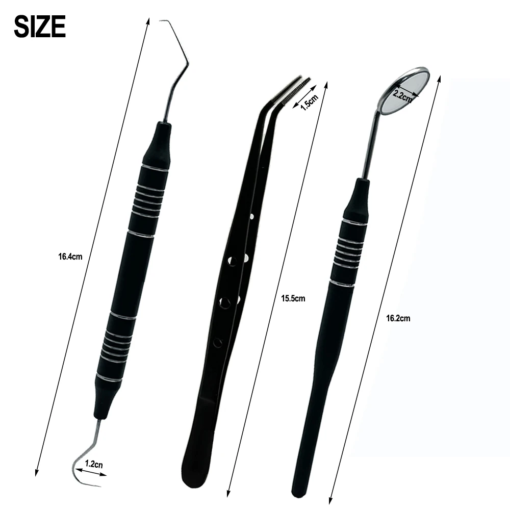 3pcs/KIt Dental  Mouth Mirror Tweezers Curve Probe Dentist Instrument Teeth Care Cleaning Dental Stainless Steel Tools  ﻿