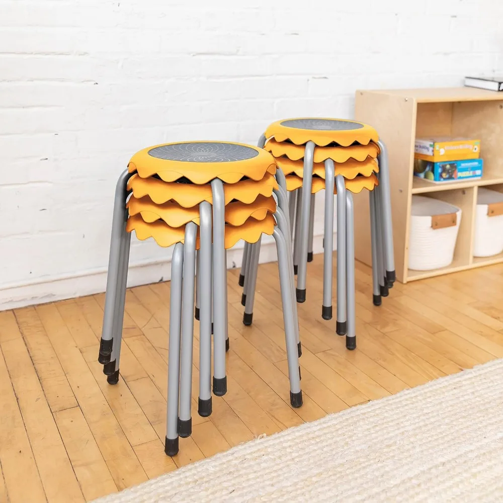 School Chairs, Daisy Stackable Stool Set, Flexible Seating, Light Grey, 8-Piece School Chairs