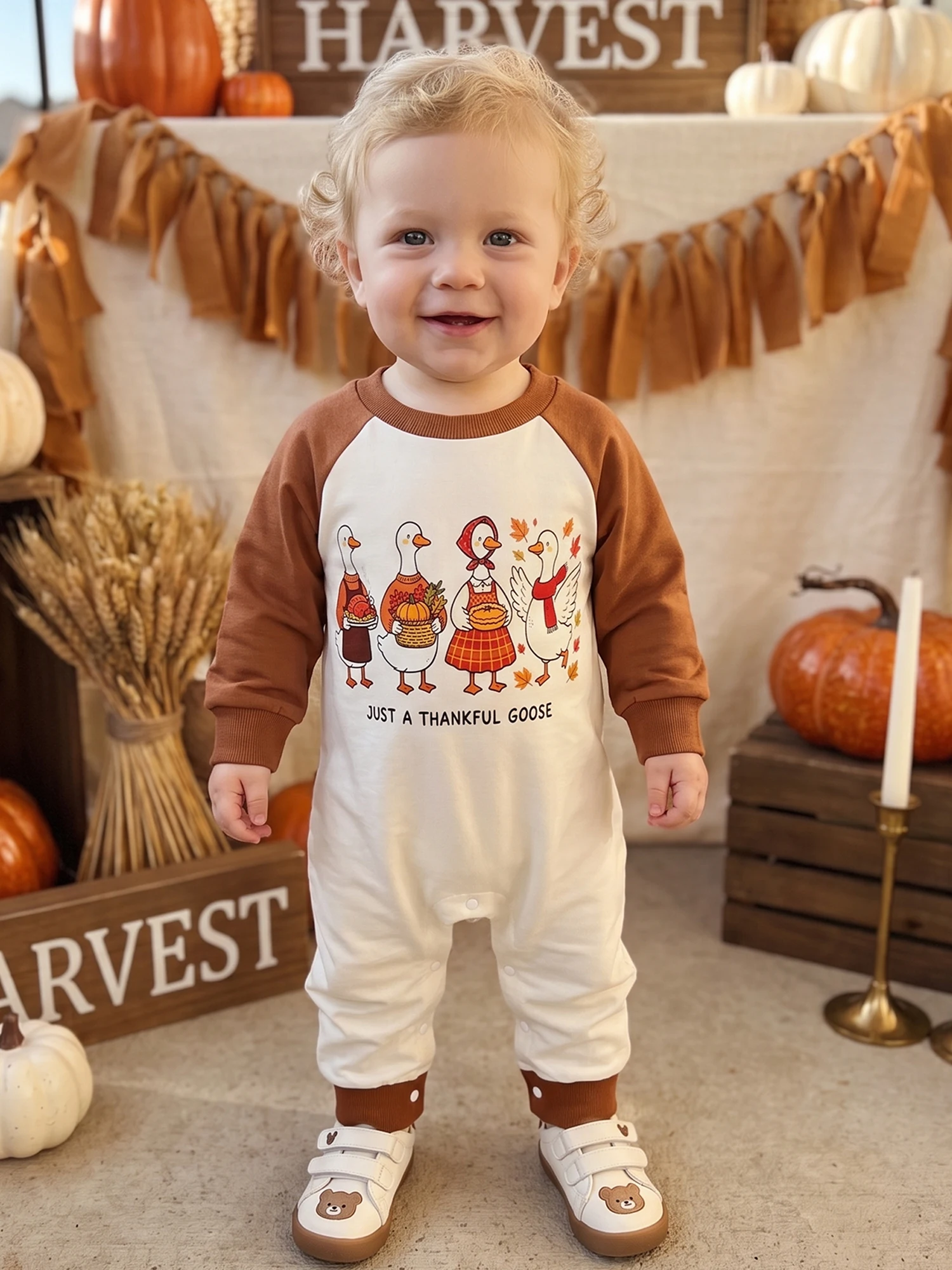 Sweatshirt Romper Cute Romper Cute Sweatshirt Boy Thanksgiving-Sweatshirt-Romper Sleeve-Jumpsuit Print-Raglan-Sleeve
