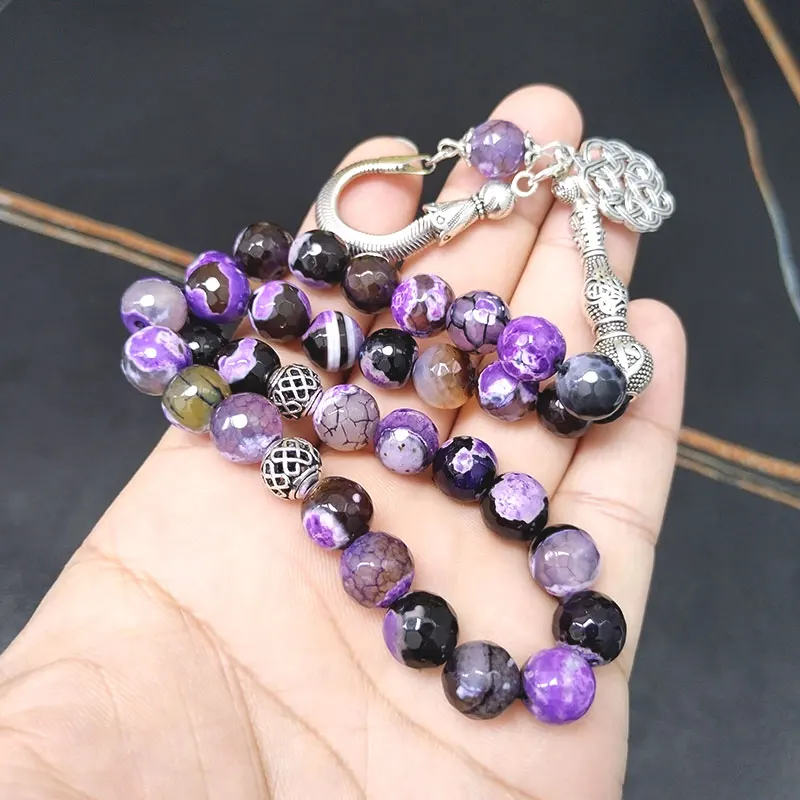 Tasbih purple Fire Agate islamic 33 45 51 99 100 Prayer beads Arab fashion bracelet misbaha Eid gift Turkish style jewelry