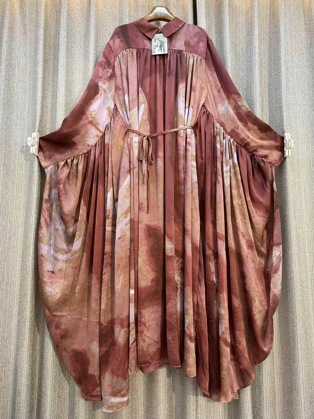 European American Printed Head Strap Collar Irregular Midi Dress Female Batwing Sleeves Party A-line Evening Elegant Long Dress