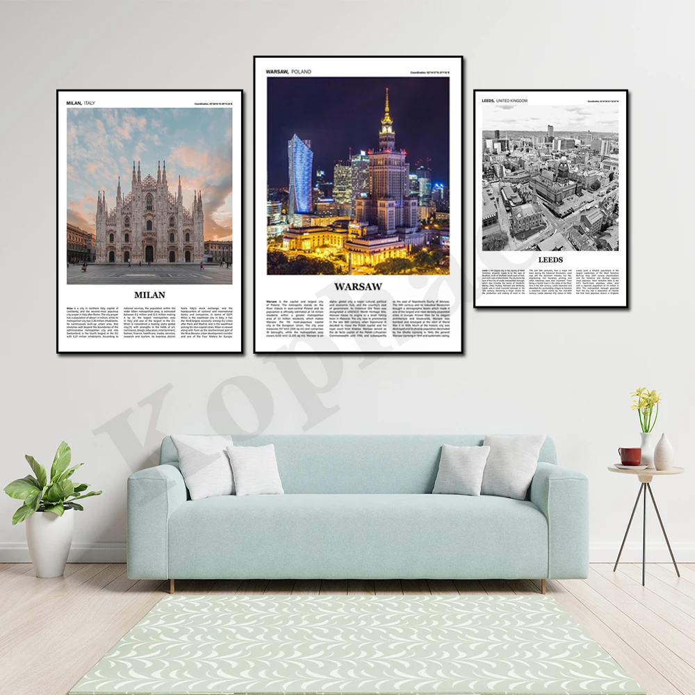 Rome Warsaw Dublin Leeds Sheffield Milan Vienna Cityscape Photography Home Decor Poster