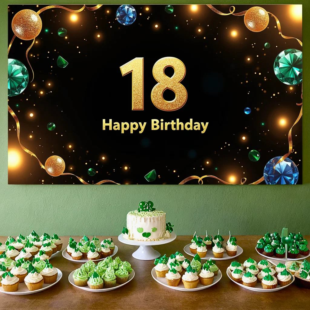 18th Birthday Banner Glitter Decorations Backdrop Photography Props Starry Background Party Supplies Celebration Golden Decor