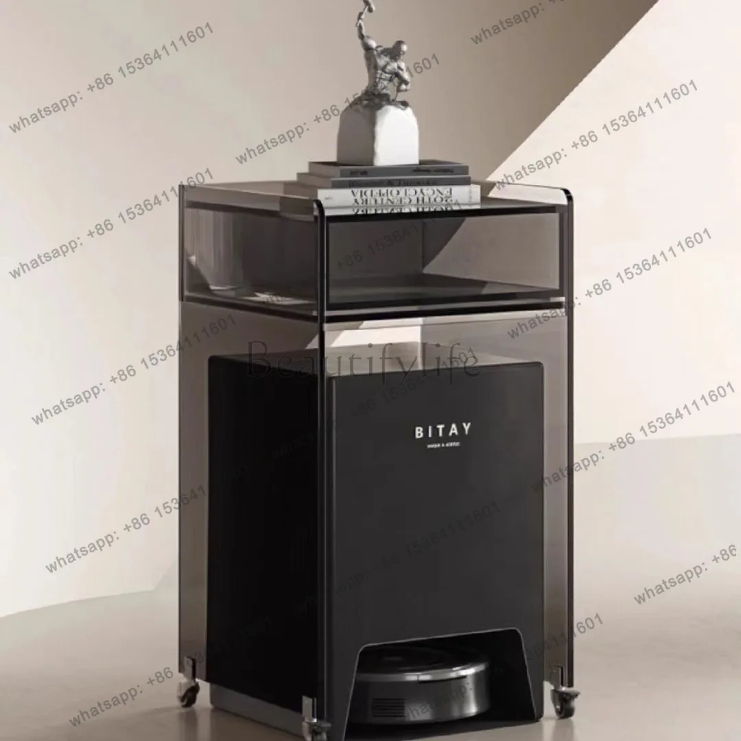 Acrylic Stone Search Sweeping Robot Shelf with Drawer with Wheel Mobile Storage Cabinet