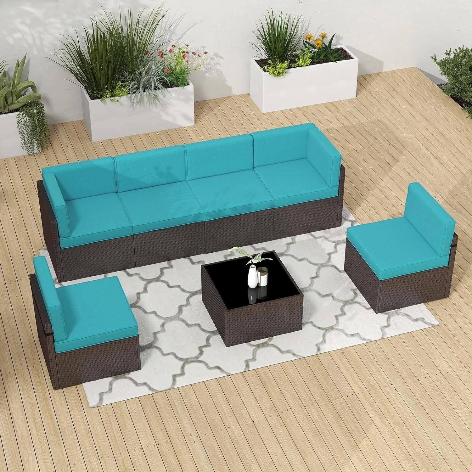 

7PC Outdoor Furniture Sofa Set Patio Sectional Couch PE Wicker Rattan Cushioned