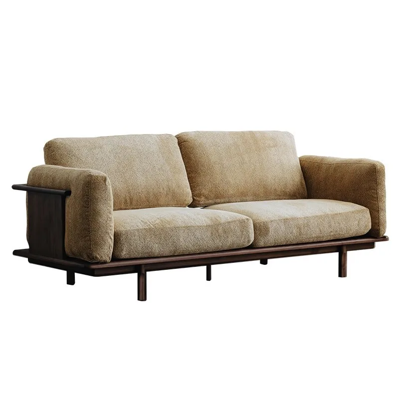

Sofa solid wood fabric modern simple three-person single living room Nordic style leisure chair