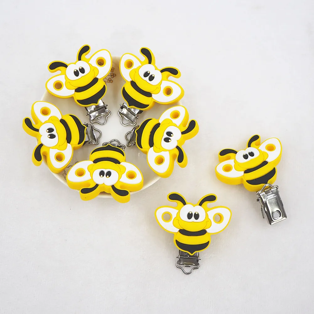 

Chenkai 10PCS Silicone Bee Teether Clips Animal Shape DIY Baby Pacifier Dummy Chain Holder Soother Nursing Jewelry Toy Clips