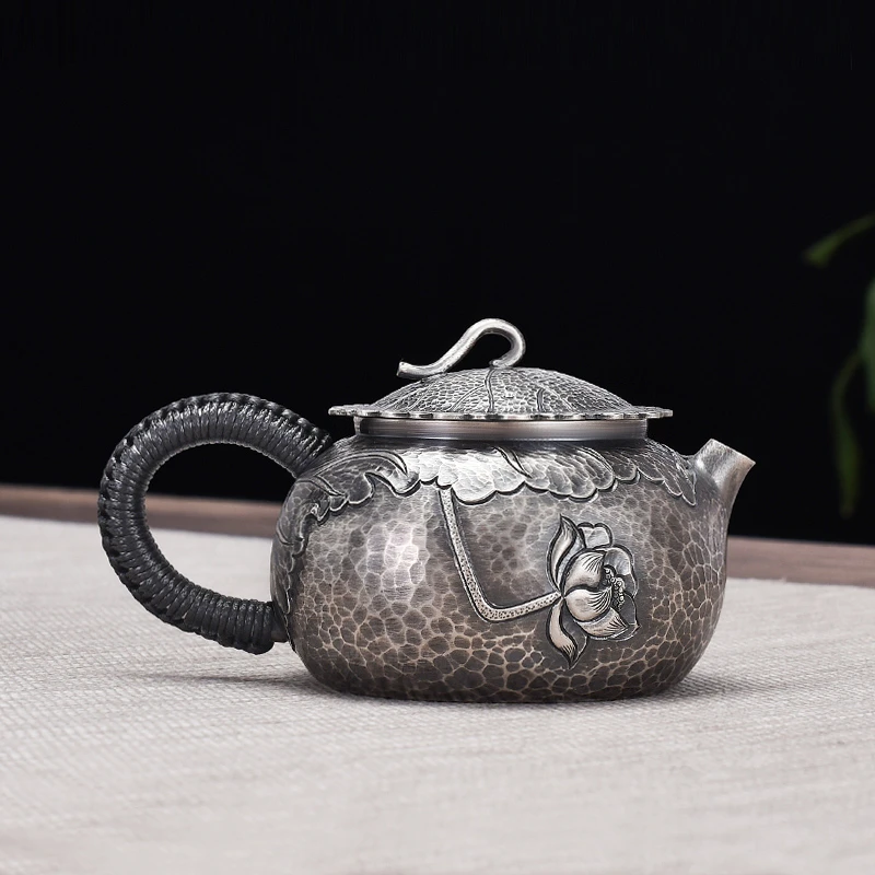 

Lotus Charm Xishi Bubble Teapot Sterling Silver 999 handmade one play boiled teapot Lotus leaf household silver teapot