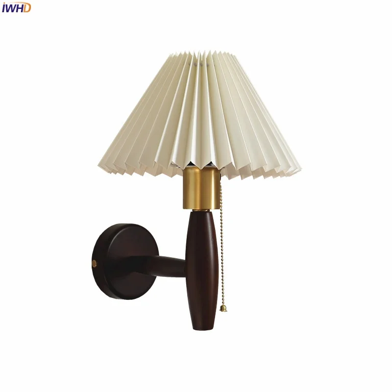 

IWHD White PVC LED Wall Lamp For Living Room Decoration Bedroom Pull Chain Switch American Vintage Porch Light Applique Murale