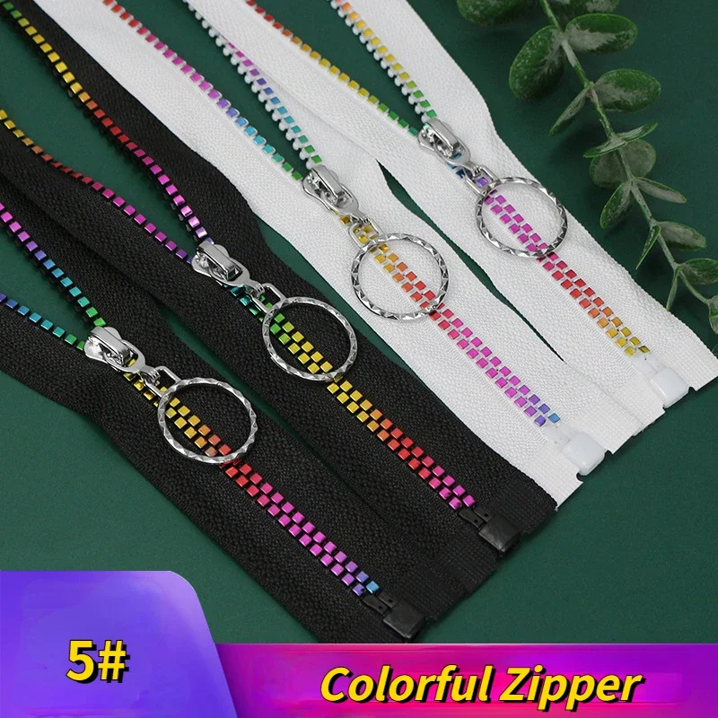 5# Gradient Color Resin Teeth Zippers Colorful Square Open-end Auto Lock Zippers Garment Accessories DIY Apparel Sewing