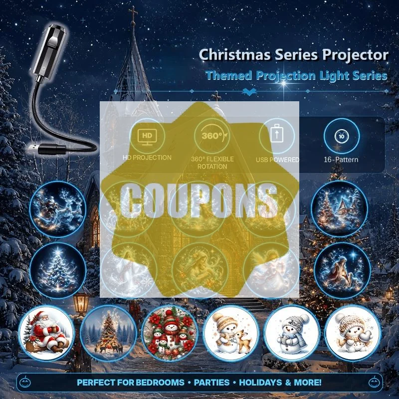 USB Christmas Projector Light 6/16 Patterns Santa Snowman Tree 360° Rotatable HD Projection Lamp For Home Bedroom Party Decor