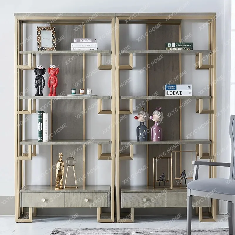 XX Bookshelf Advanced Sense Office Bookcase Decoration Household Partition Display Rack Light Luxury Metal Shelf Floor