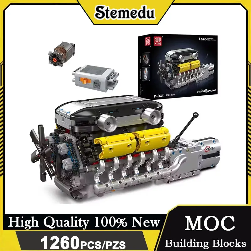 

Mould King 10202 Motorized Supercar V12 Engine Model with Transmission Building Blocks Technical Assembly Kit for Kid Adult Gift