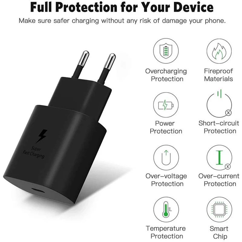 Samsung 25W Super Fast PD Charger Usb Type C Cargador Cable For Galaxy S23 S24 S21 S20 FE Note 10 20 A54 A55 A34 M15 A23 M35