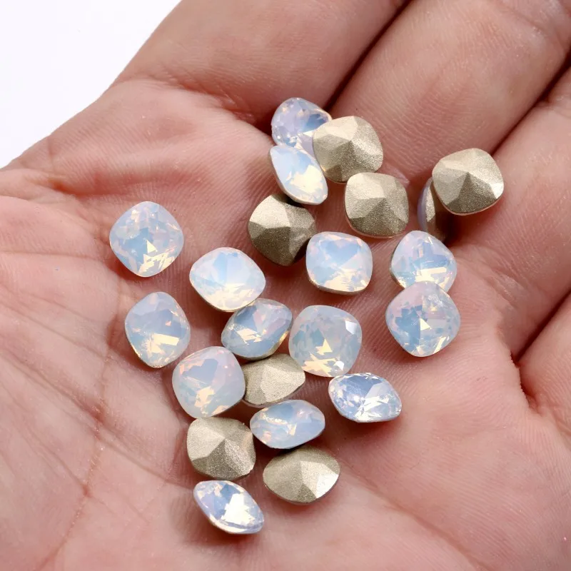 10PCS K9 White Opal Pointback Square Crystal Rhinestones 6.6mm Fat Square Nail Art Rhinestone DIY Non Hotfix Water Opal Glass