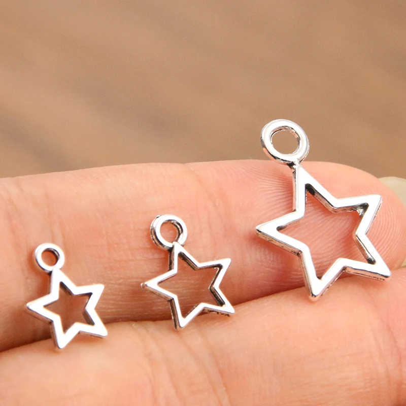 50PCS 4 Size Picture Color Hollow Big Small Star Charms Geometry Pendant Metal Alloy DIY Necklace Bracelet Earrings Marking