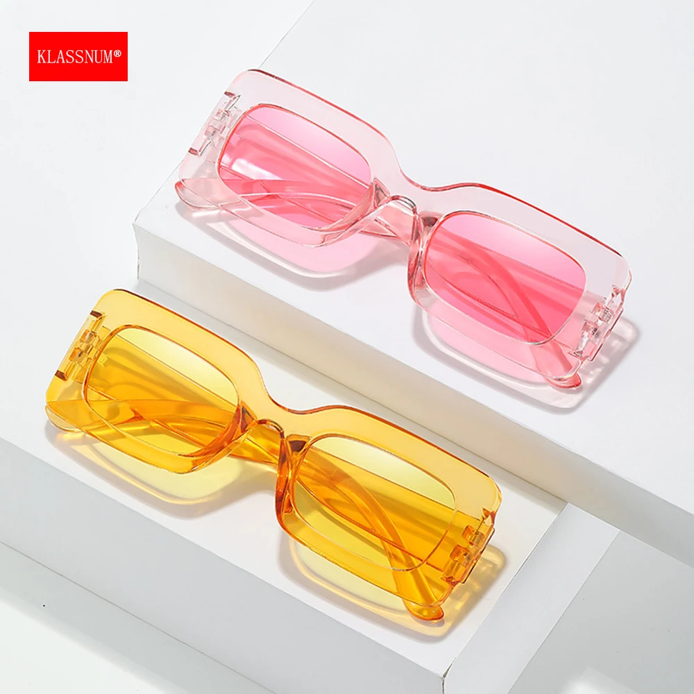 KLASSNU Women Candy Color Retro Sunglasses Large Square Frame Sun Glasses 2026 Trendy Party Eyepiece Anti UV400 Sun Shades