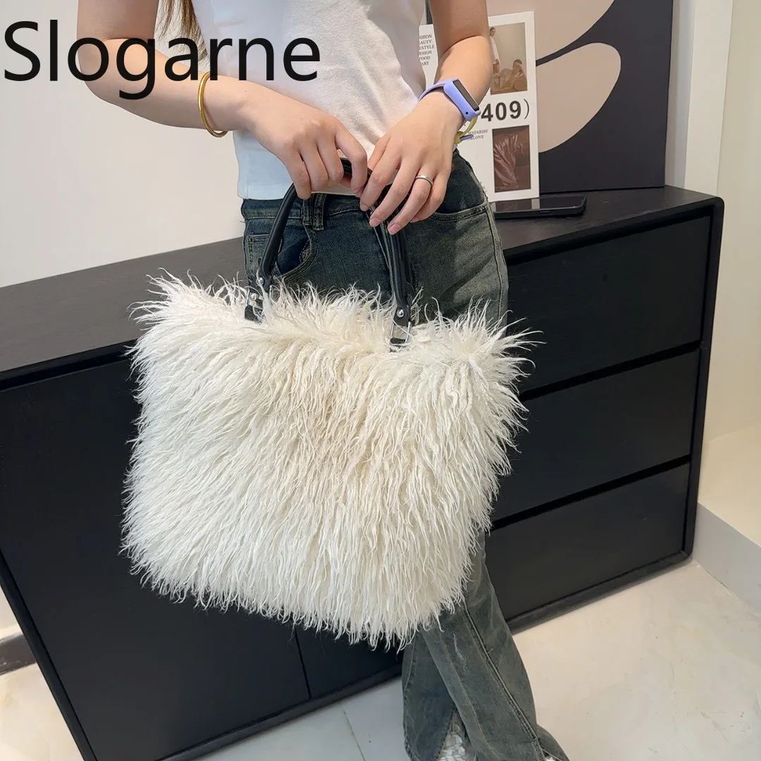 Tas Tangan Bulu Seksi Wanita 2026 Hadiah Tahun Baru Tas Tote Bulu Mongolia Fashion Wanita Tas Selempang Bulu Mewah Musim Dingin