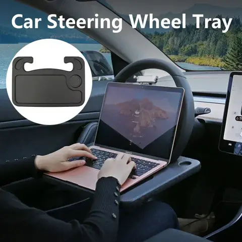 2 in 1 Steering Wheel Holder Car Table Travel Work Dining Stand Laptop Board Food Tray Drink Cup Mount Universal Vehicle Bracket