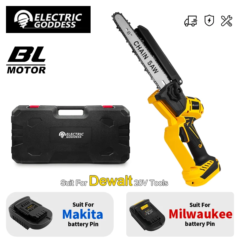 Electric Goddess 8in Brushless Electric Chain Saw Cordless Electric Saw Woodking For Makita/Dewalt/ Milwaukee 18-20V Battery Pin