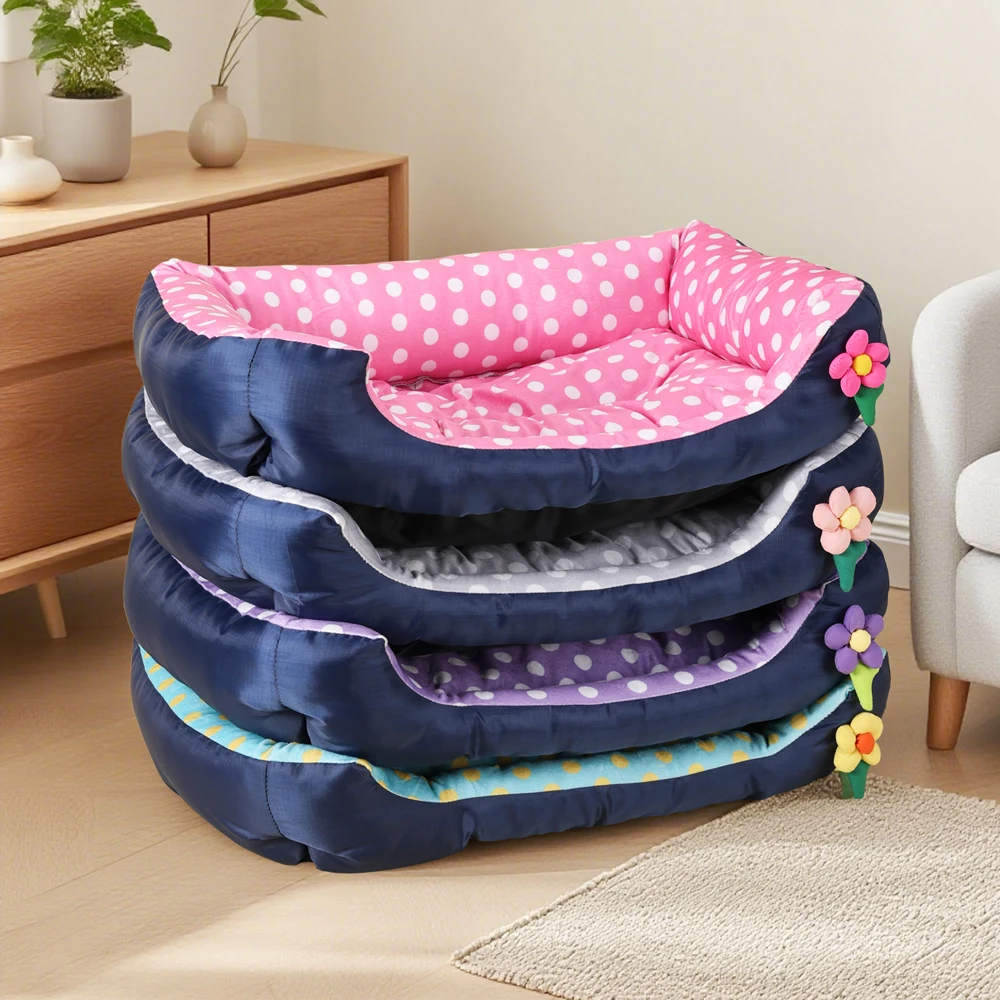 Cama cuadrada grande elástica cálida suave floral para perros y gatos - imagen 2