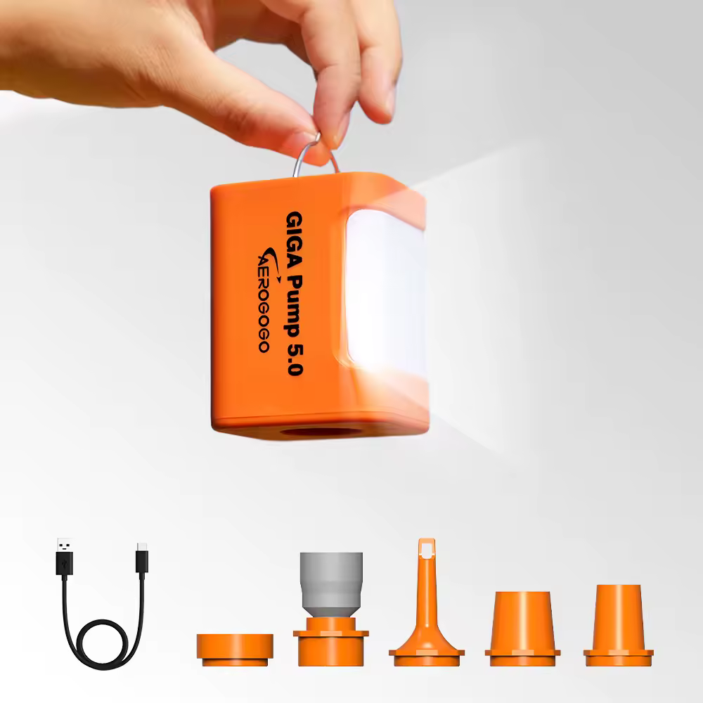 Aerogogo GIGA PUMP 5.0 - 빠르고 간편한 캠핑을 위한 5kPa 휴대용 공기펌프 (인플레이트, 디플레이트 및 라이트 기능 포함)