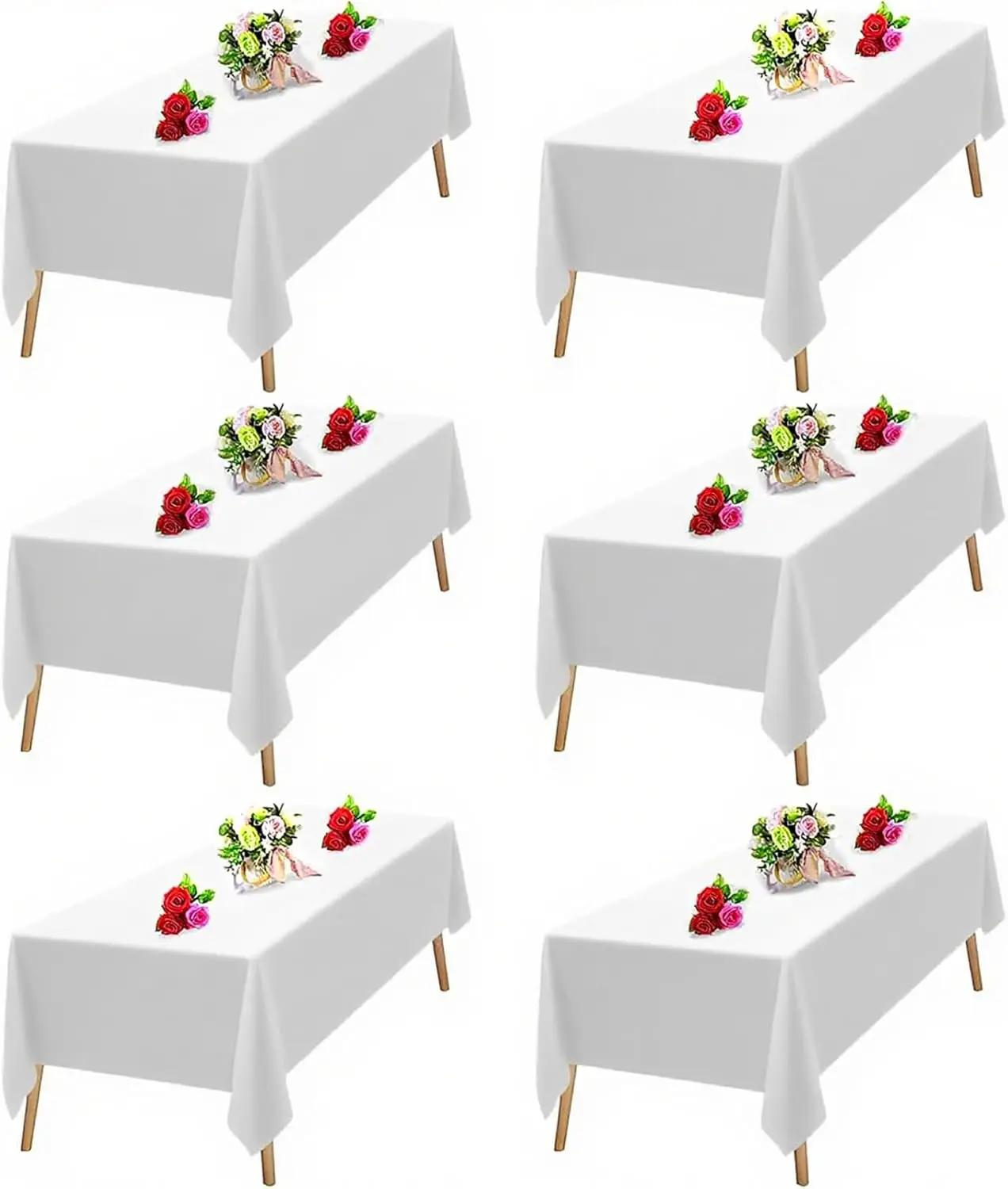 

White Table Cloth Rectangle,6 Packs 60x102 Inches Tablecloth for 6 Foot Rectangle Tables,Professional Polyester Fabric T