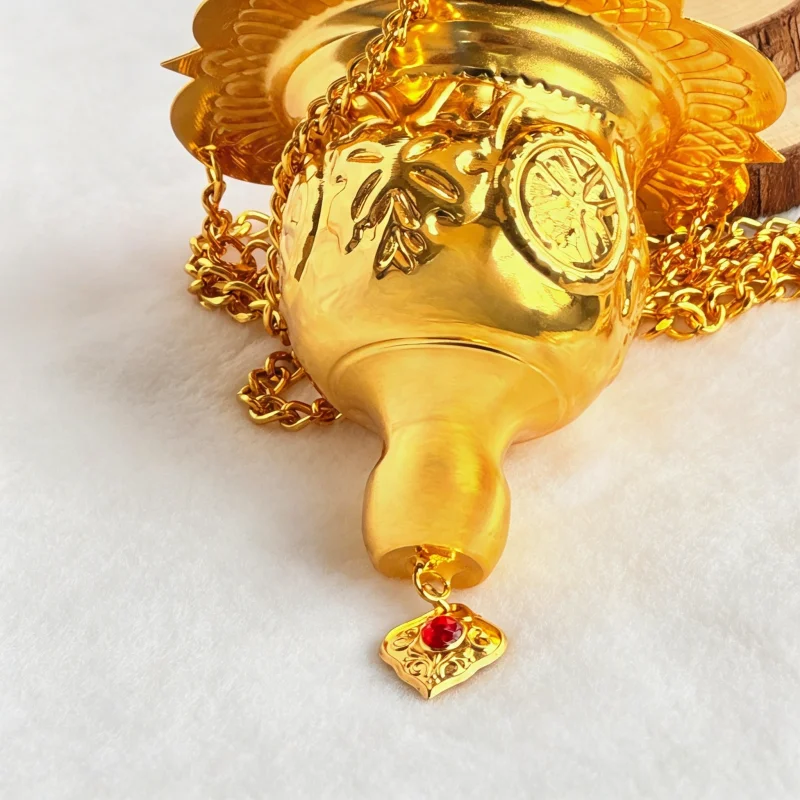 Orthodoxe Hängelampe mit Rotem Glas und Goldenem Metall, Byzantinisch, für Heimaltar, Ikonen, Kirchendekoration, Religiöses Christliches Geschenk – Detail 3