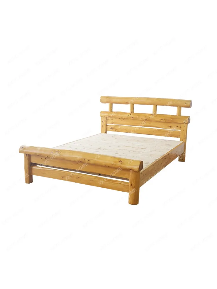 Nordic Pastoral Style Solid Wood Bed Original Ecological Log Bed Cypress Storage High Box Wooden Bed