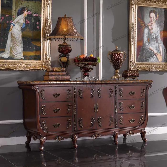 

American-style storage tea cabinet gold-painted old storage dining room custom European-style marble side cabinet