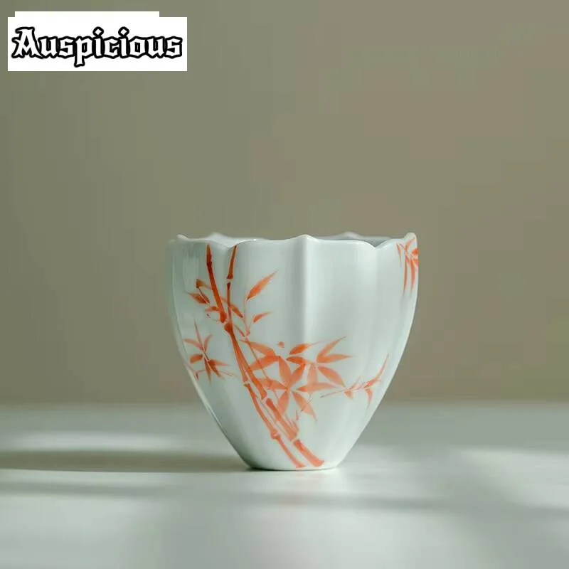 

2pc/set Pure Hand-painted Red Bamboo Tea Cup Tracing Silver Personal Scented Porcelain Mug Women's Master Cup Kung Fu Tea 90ml