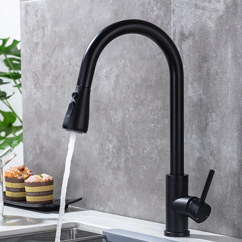 Pull Out Kitchen Faucets 304 Stainless Steel Hot Cold Kitchen Sink Water Tap Single Handle Pull Down Kitchen Sink Mixer Faucet
