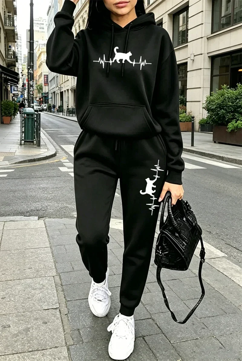New in Womens Outfits Printing Casual Hooded Sweatshirt Outdoors Sports Jogging Clothing Daily Commute Hoodie Pants Sportswear