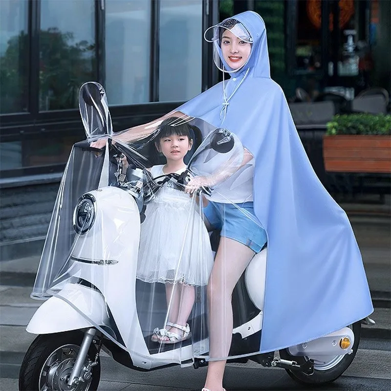 Electric Bicycle Raincoat Double Motorcycle Parent-child Transparent Enlarged and Thickened Rainproof Poncho for Men and Women